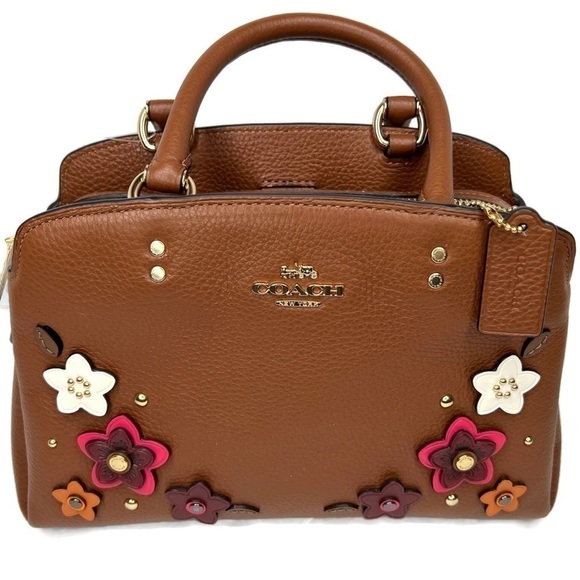 Coach Lillie Flower Floral Appliqué Rivet Brown Leather Crossbody Bag 2849 NWT - Picture 4 of 13